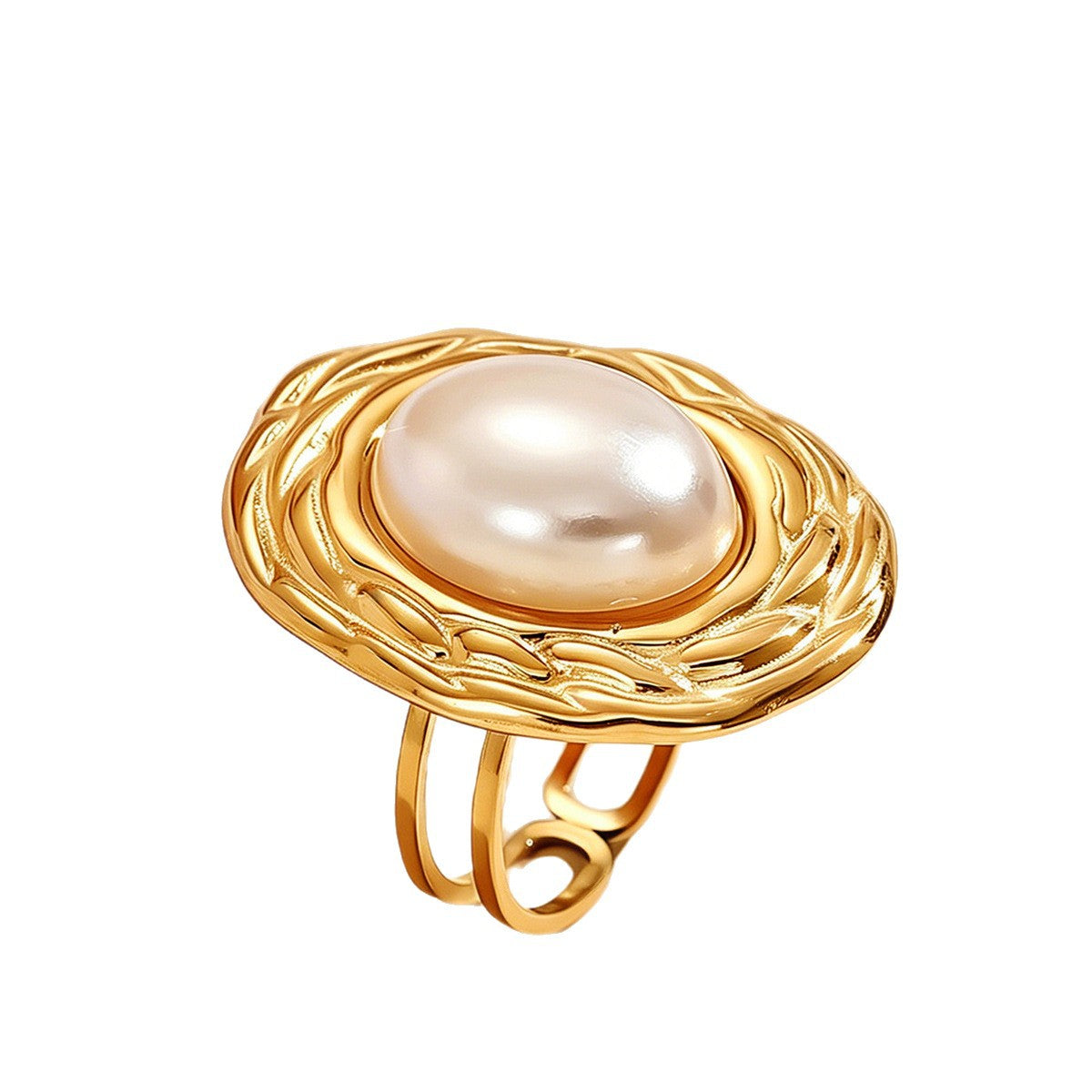 Wholesale Vintage Irregular Geometric Pearl Ring Stainless Steel 18K Gold Plated Women S Fashion Jewelry Accessory