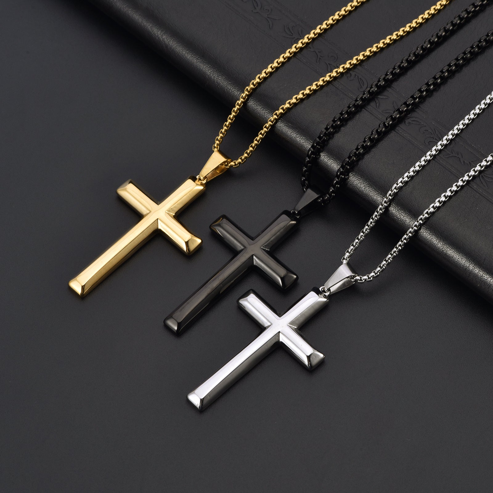 Wholesale titanium steel glossy cross pendant  necklace
