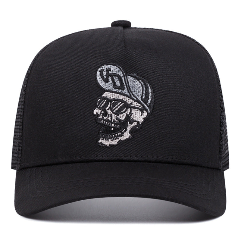 Wholesale Casual Skull Embroidered Baseball Cap Black Mesh Visor Hat Summer Outdoor Sun Protection Adjustable For Resale
