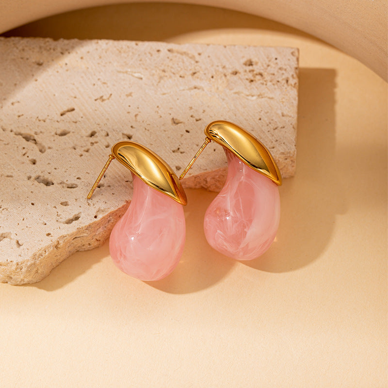 Wholesale All-match Colorful Water Drop Resin Titanium Steel Earrings ACC-ES-BangJie002