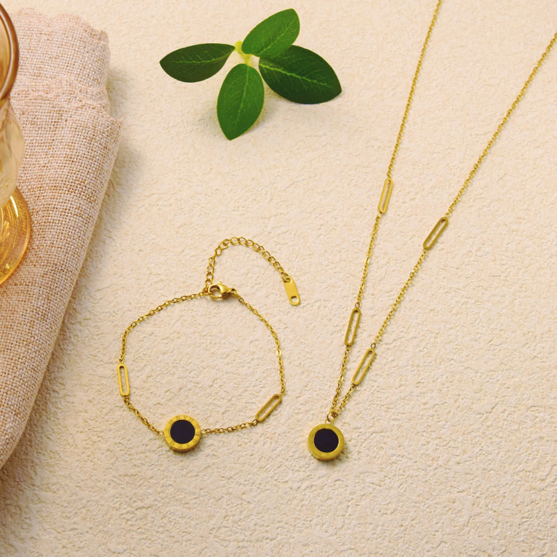 Wholesale Luxury All-Over Titanium Steel Black and White Double-Sided Clavicle Chain Necklaces