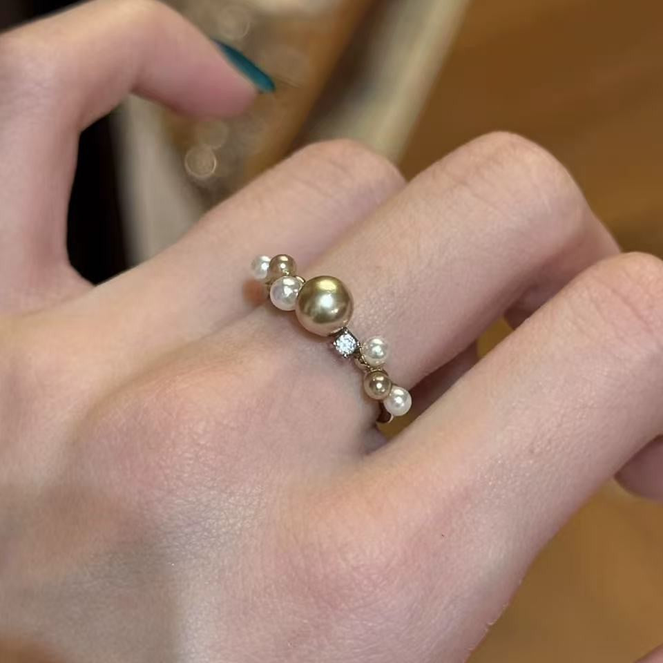 Wholesale Vintage Coffee Gold Hollow Open Ring Zinc Alloy Pearl Flower Design Jewelry Accessory