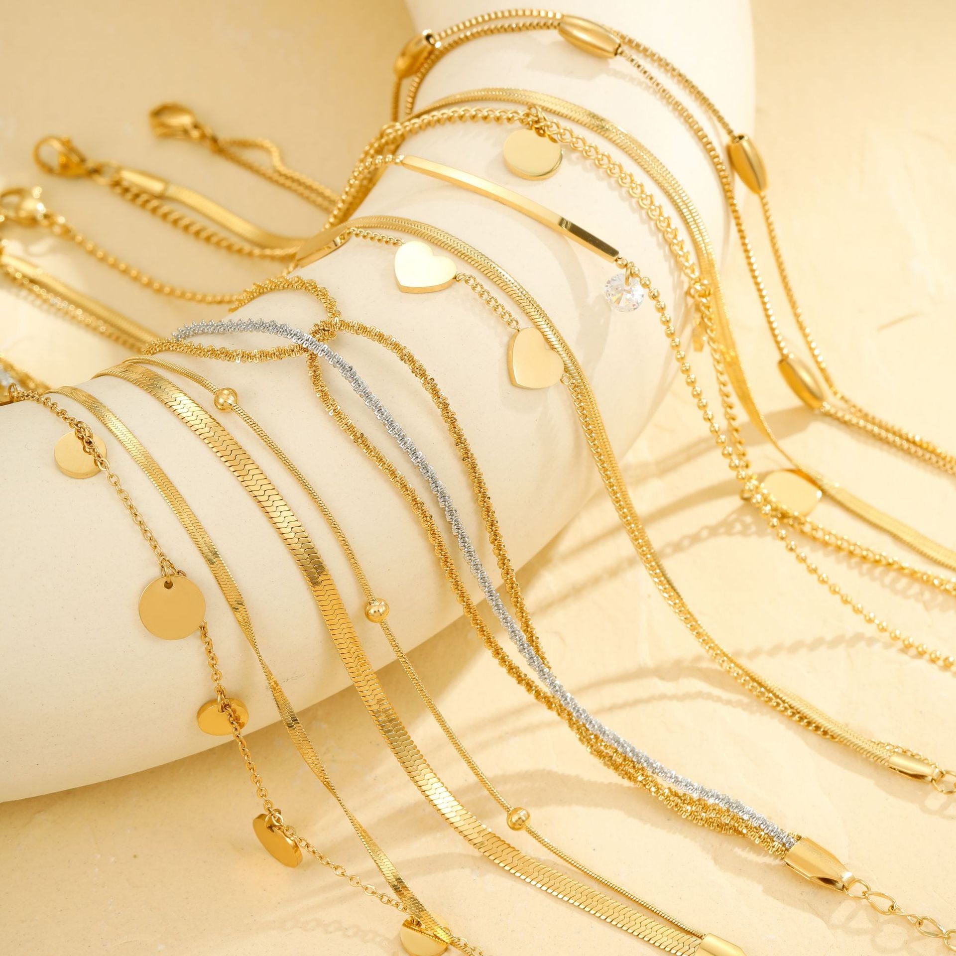Wholesale Stainless steel beach metal multi-layer stacked anklet suit