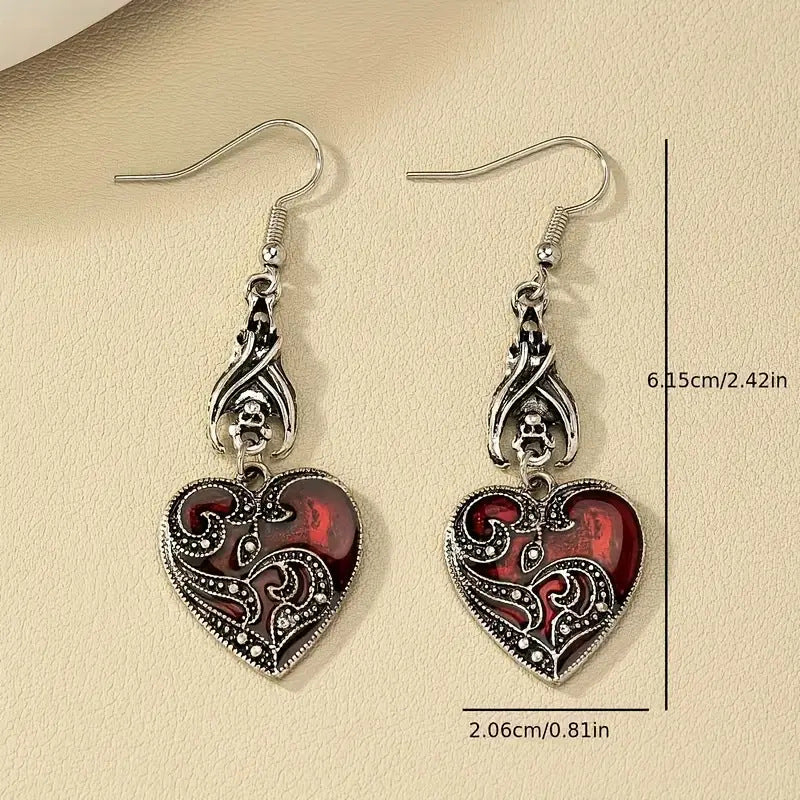 Wholesale Christmas  Alloy Gothic Style Dark Black Bat Oil Dropping Heart-shaped  Earrings