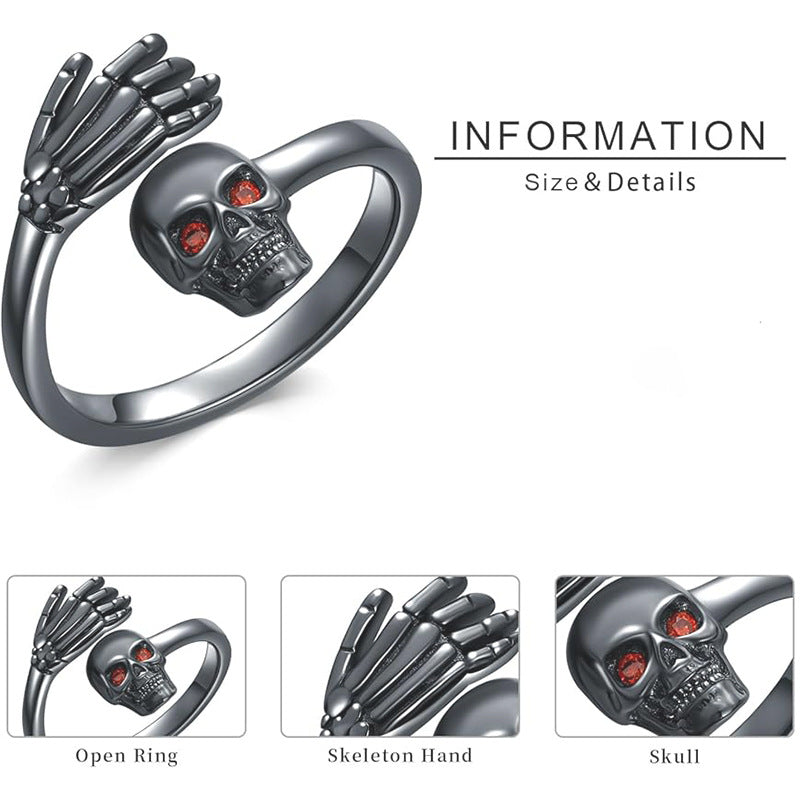 Wholesale Dark Electroplated Skull Open Adjustable Ring ACC-RS-YiRong002