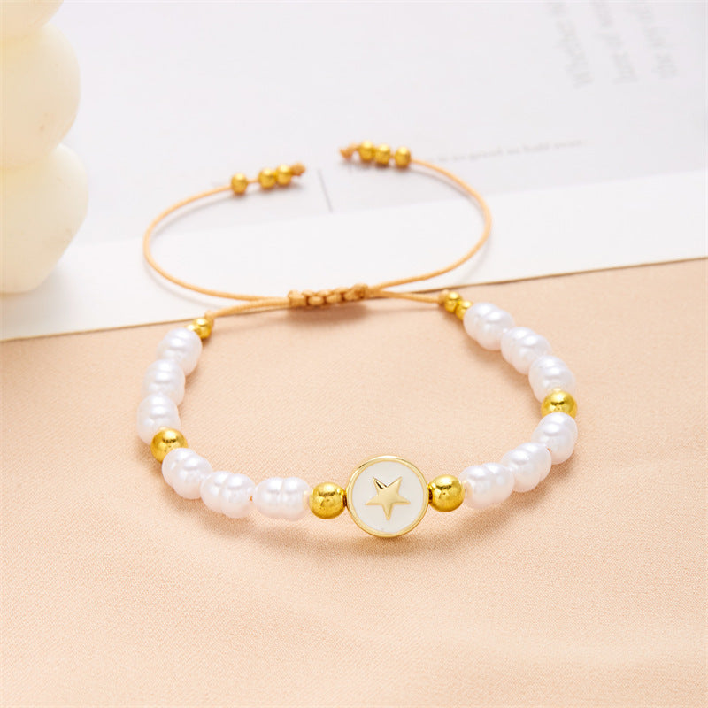 Wholesale  Pearl Moon Handmade Woven Bracelet