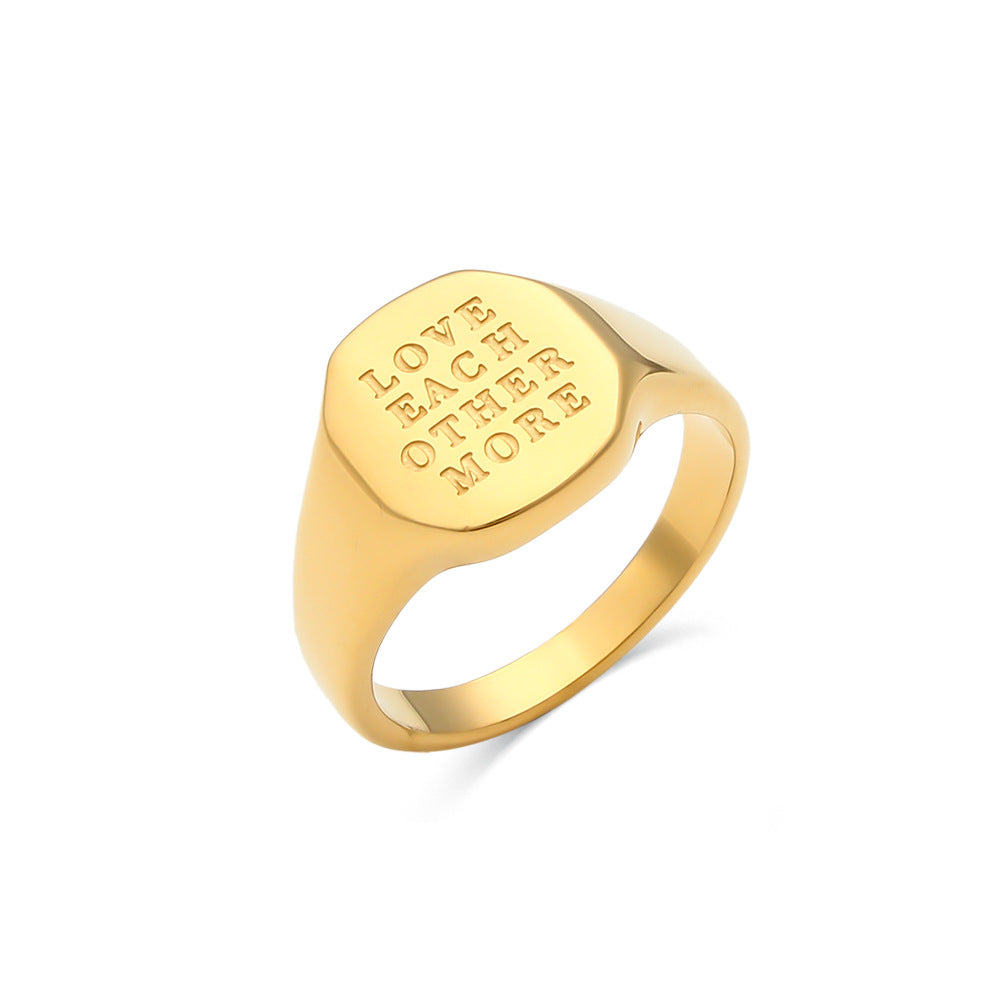 Wholesale English Alphabet Ring Titanium Steel Electroplated 18K Gold Ring ACC-RS-Mengj001