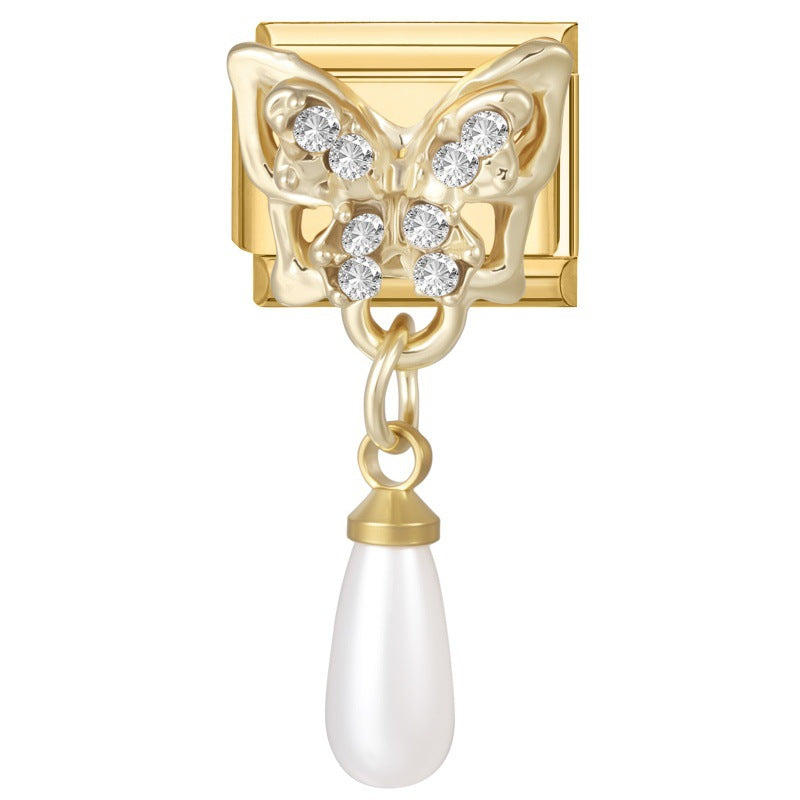 Wholesale Gold Pearl Tassel Pendant DIY Modular Bracelet Charm Heart Design Jewelry Craft Supply For Boutique Resale