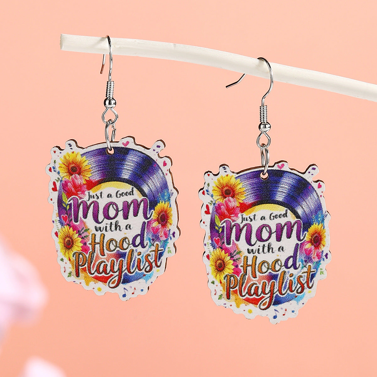 Wholesale  Mother's Day mom Wood Earrings Sunflower Butterfly Printed Earrings Colorful Flower Earrings