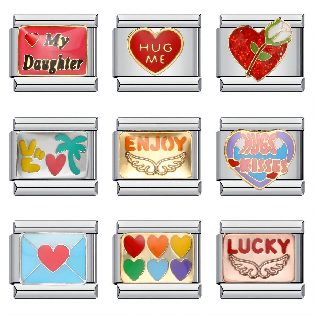 Wholesale Italian Charm Bracelet 9mm DIY Splicing Removable Red Heart Stainless Steel Composable Bracelet