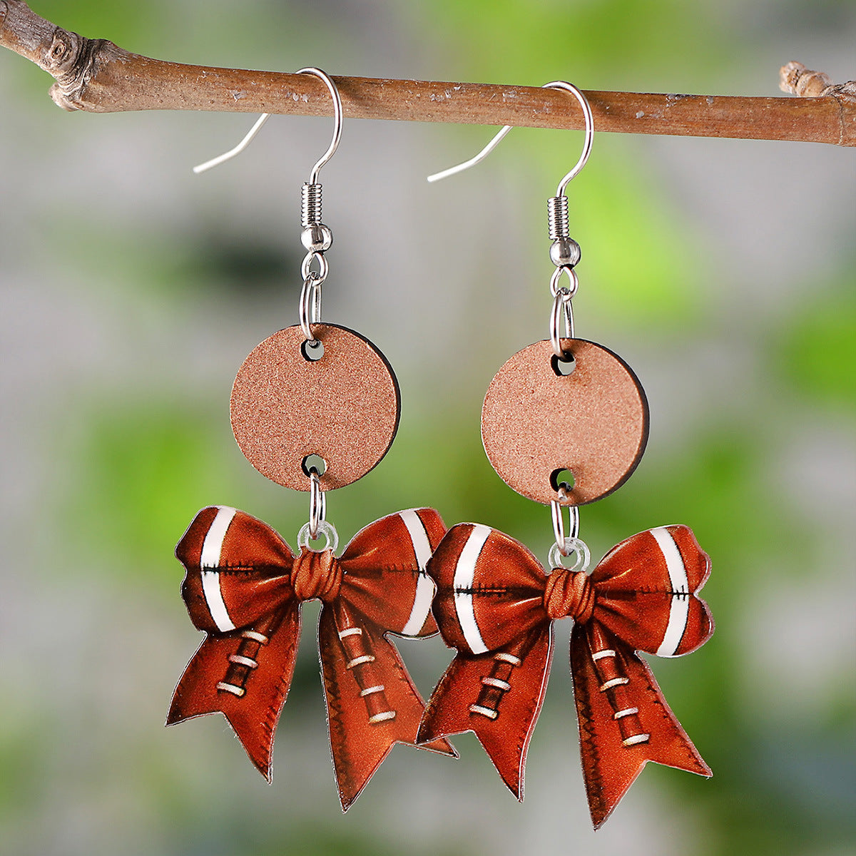 Wholesale Sports style ball bow disc stitching pendant earrings