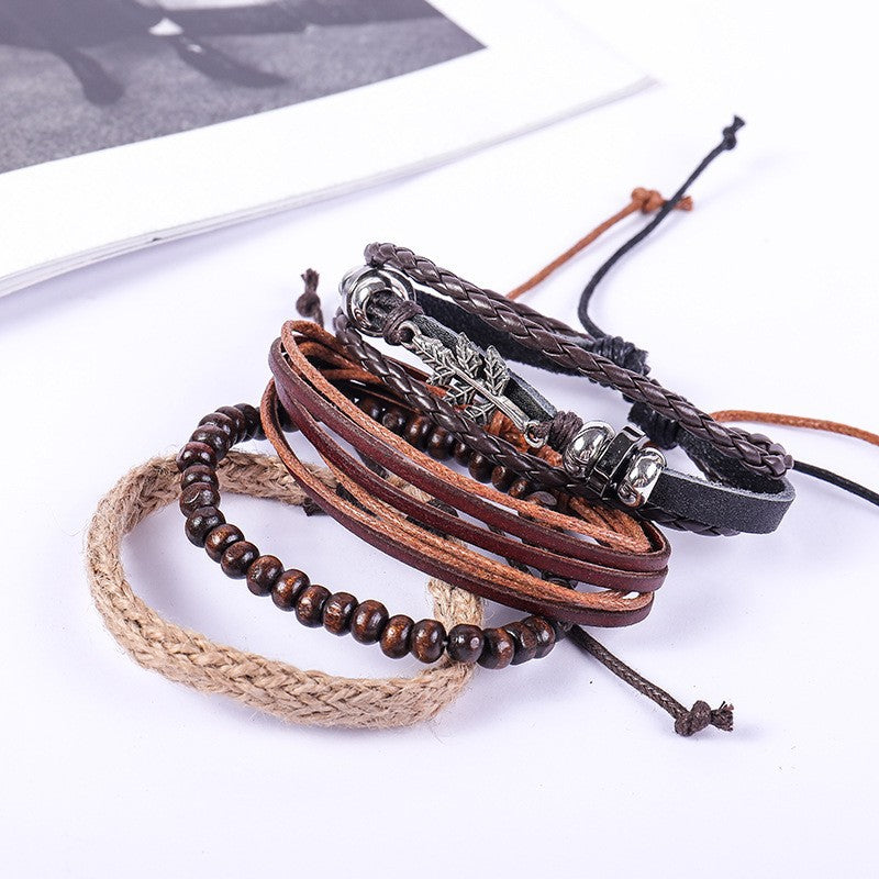 Wholesale leaves multi-layer ethnic retro hemp rope hand-woven bracelet