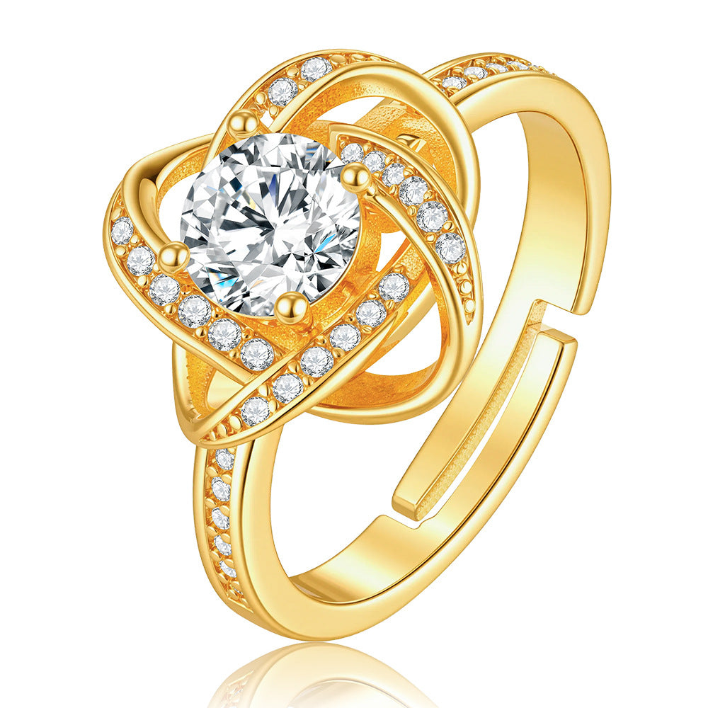 Wholesale Chic Zircon Simulated Moissanite Ring For Women Gold Tone Fashion Jewelry Accessory Boutique Resale Gift