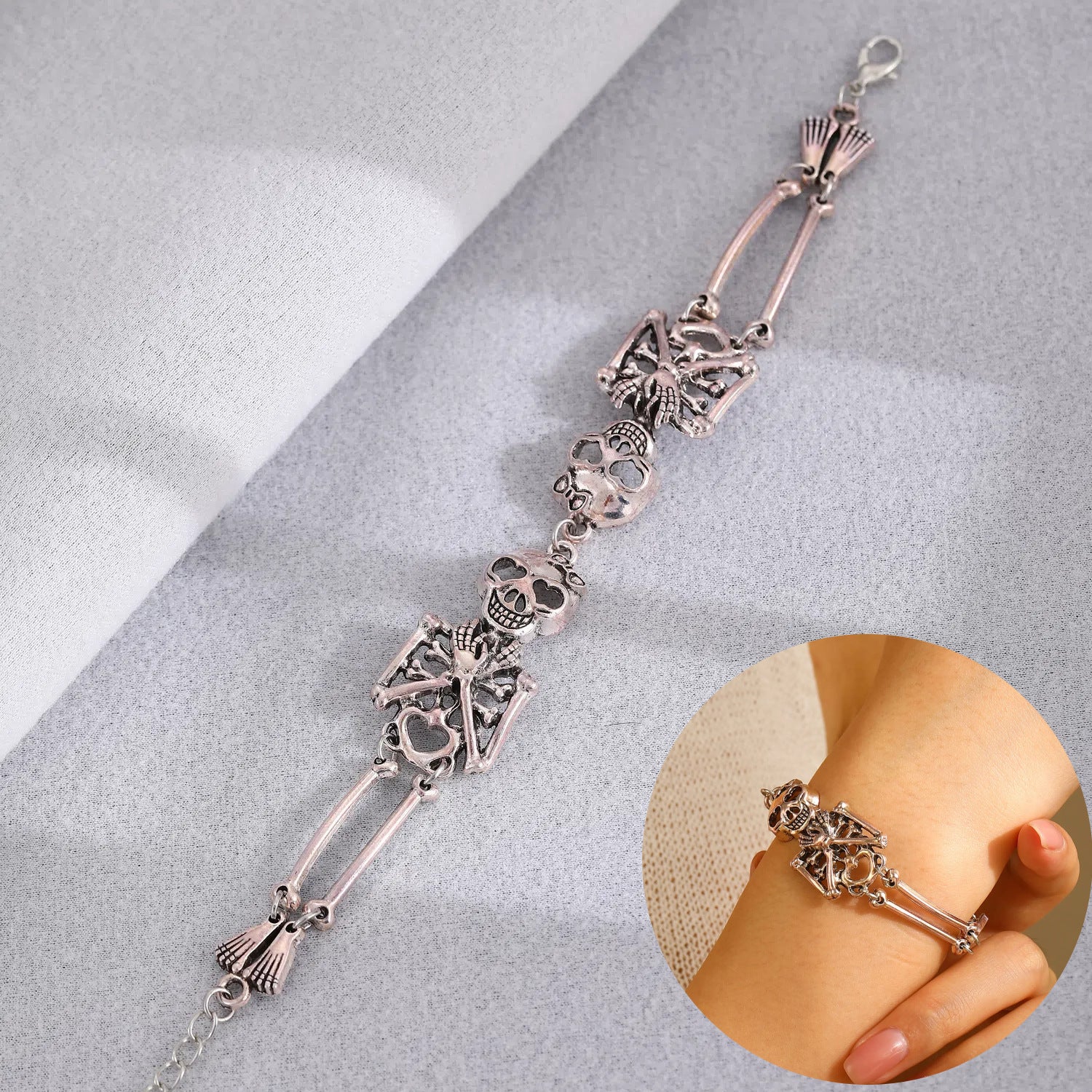 Wholesale Gothic Skull Bracelet Ancient Silver Unisex Fashion Jewelry Accessory