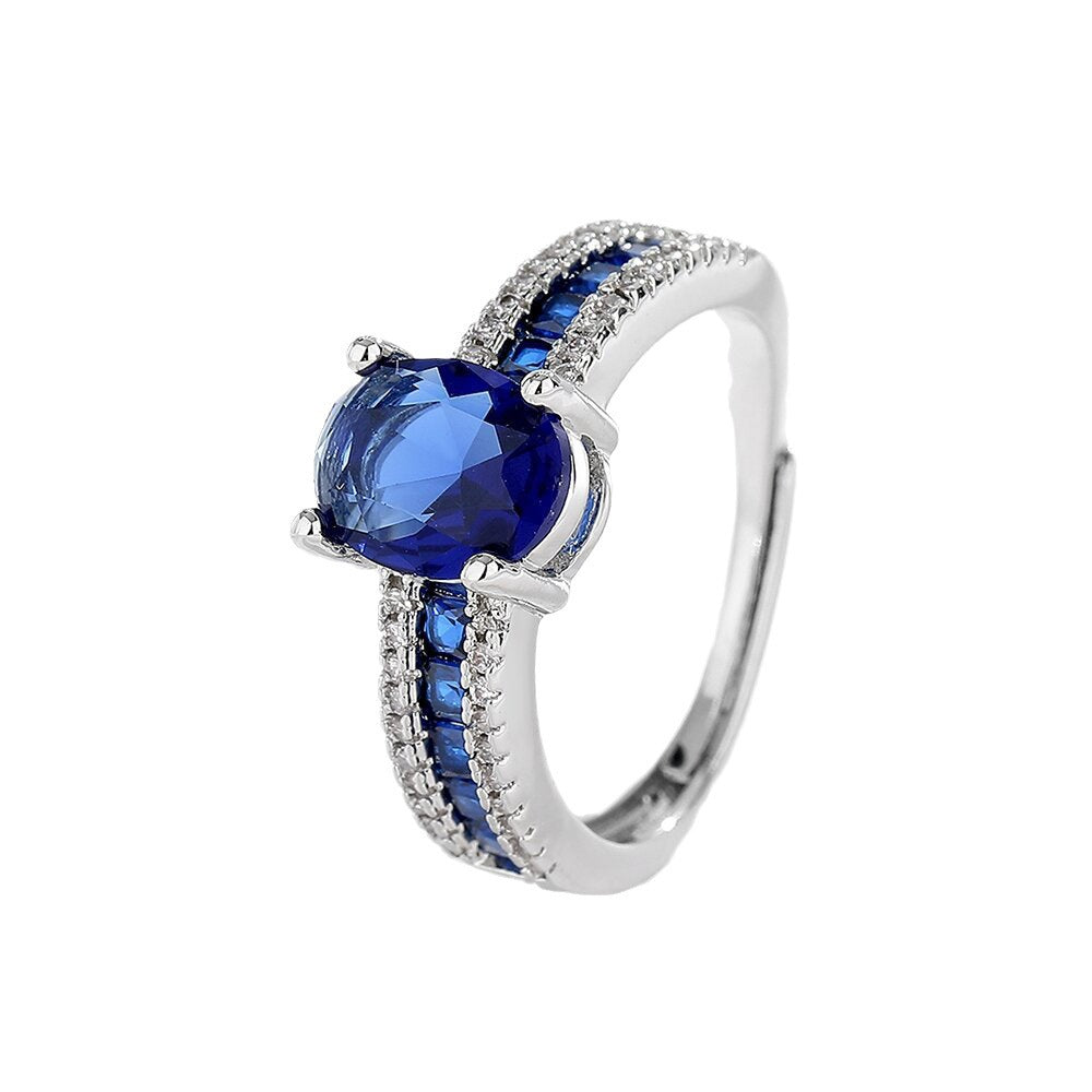 Wholesale Light Luxury Brilliant Blue Pointed Crystal Color Zircon Ring