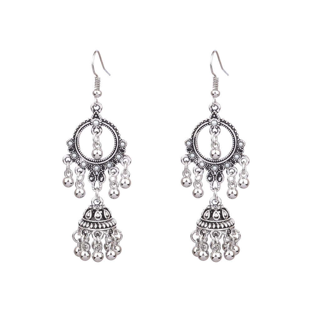 Wholesale Tribal Long Bell Tassel Earrings Alloy Jewelry Accessory for Resale