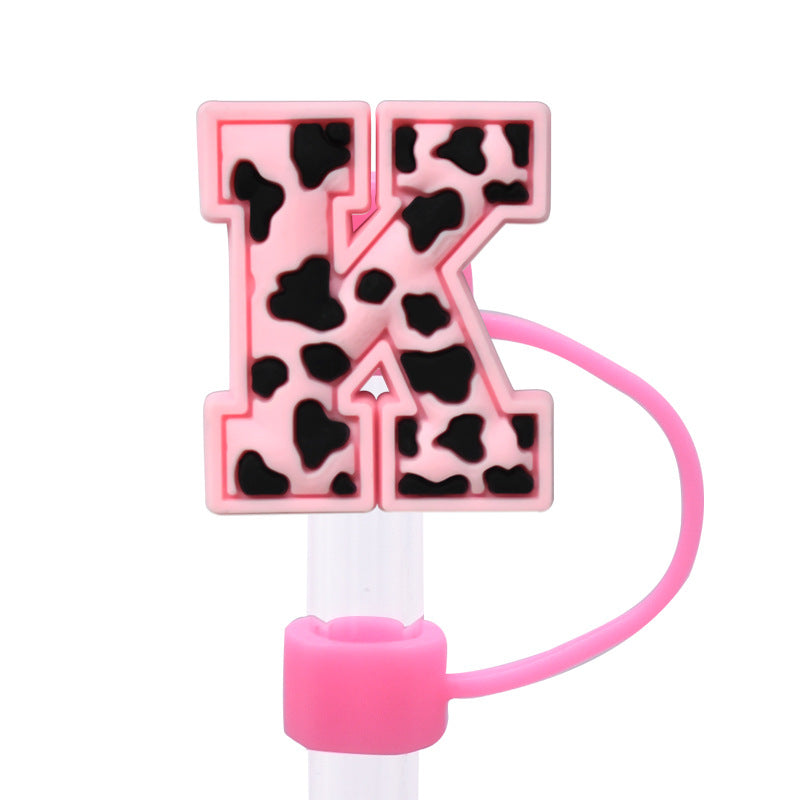 Wholesale Random 100pcs Pink leopard print cartoon Straw Cover Straw Tube Cap