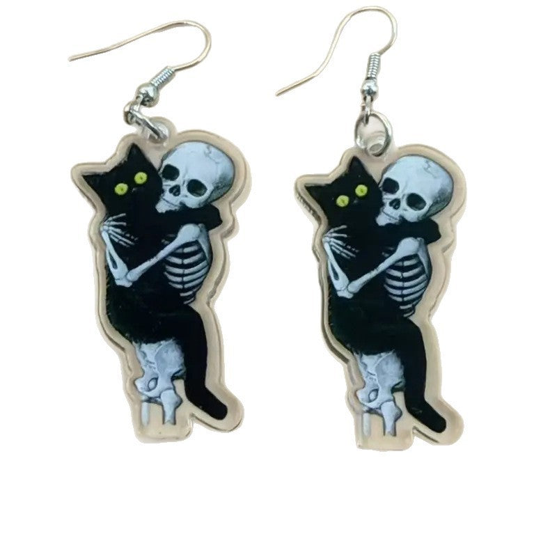 Wholesale Skull Cat  Flat Acrylic Earrings