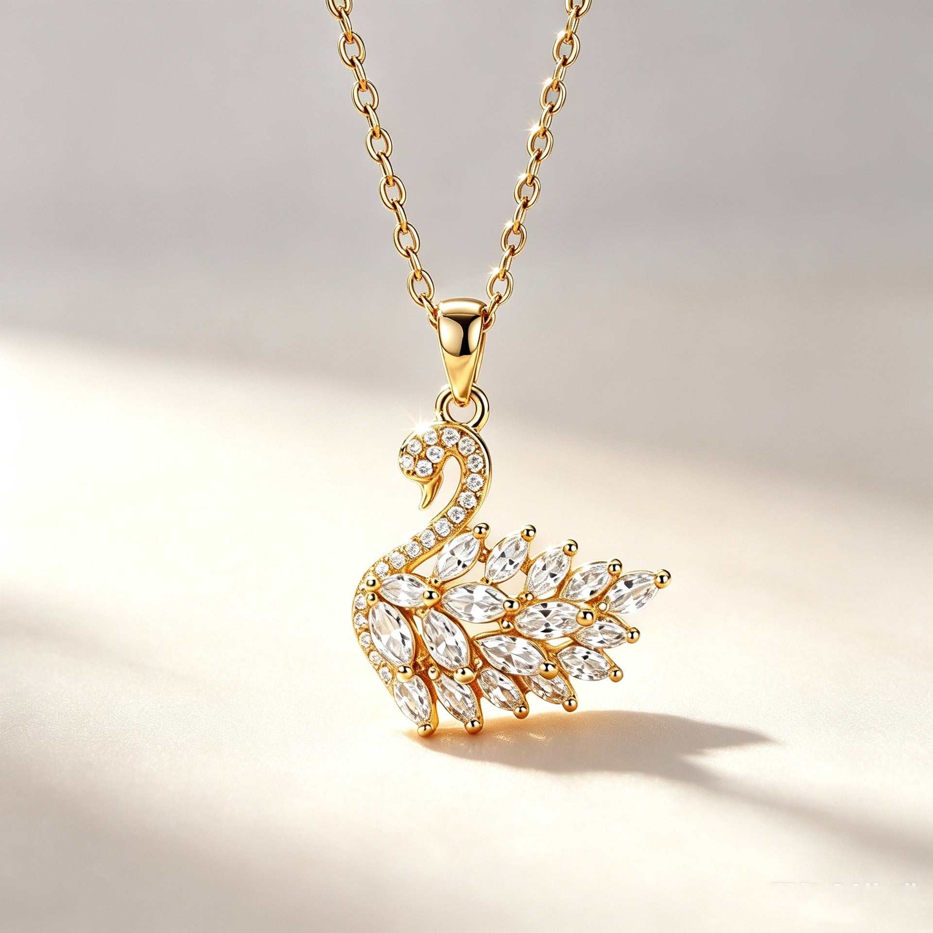 Wholesale Stylish Women S Crystal Swan Alloy Necklace Gold Tone Full Rhinestone Pendant Everyday Party Jewelry Accessory Gift