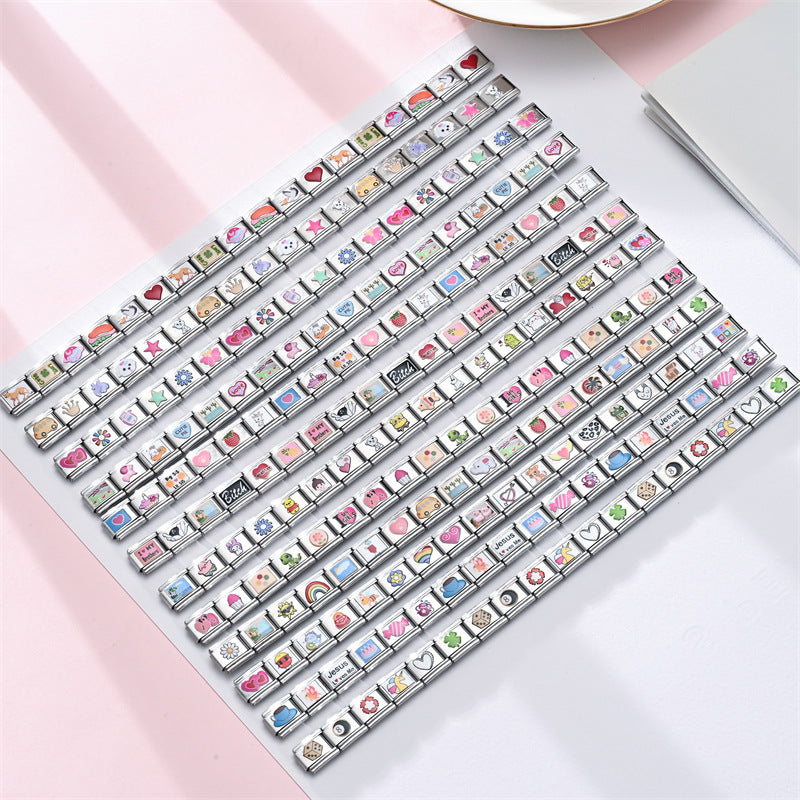 Wholesale Stainless Steel Modular Elastic Bracelet Square Train Card Printed Fashion Accessory