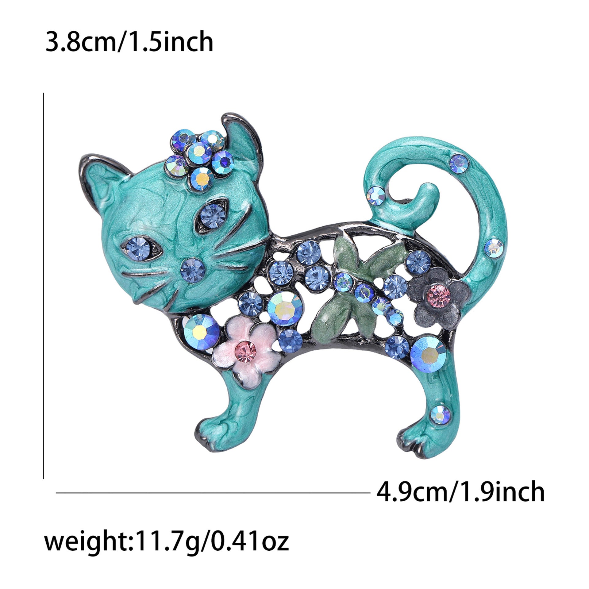 Wholesale Alloy Green Rhinestone Cat Brooch Stylish Suit Clothing Pin For Women Chic Boutique Accessory