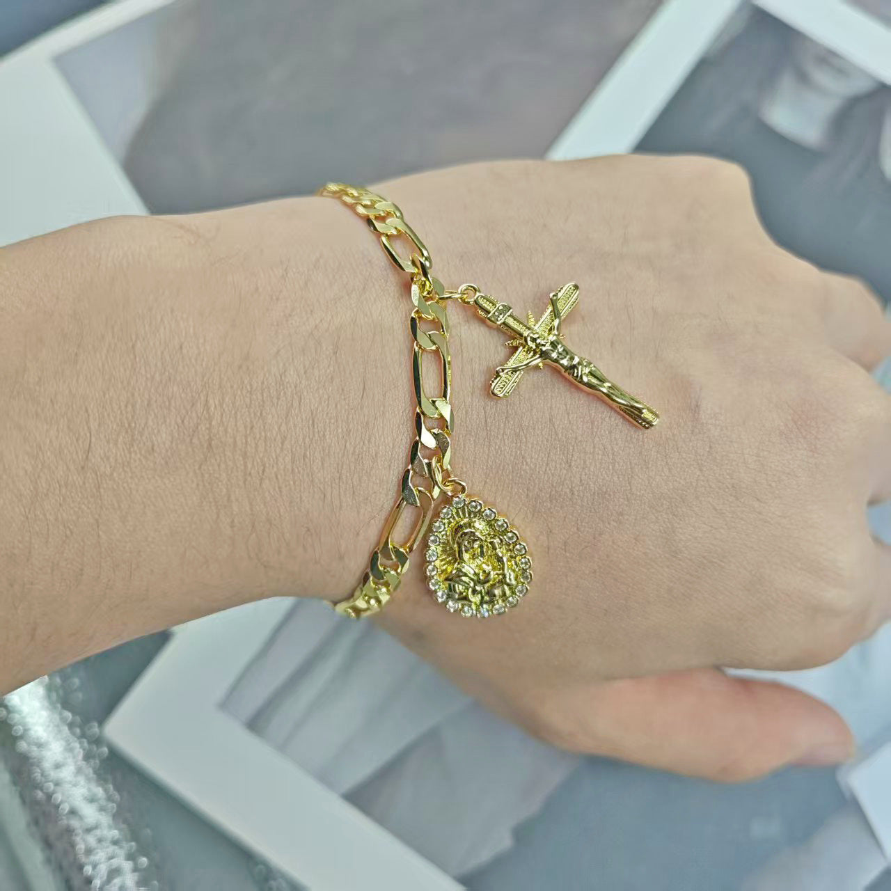 Wholesale Bronze Virgin Mary Cross Bracelet