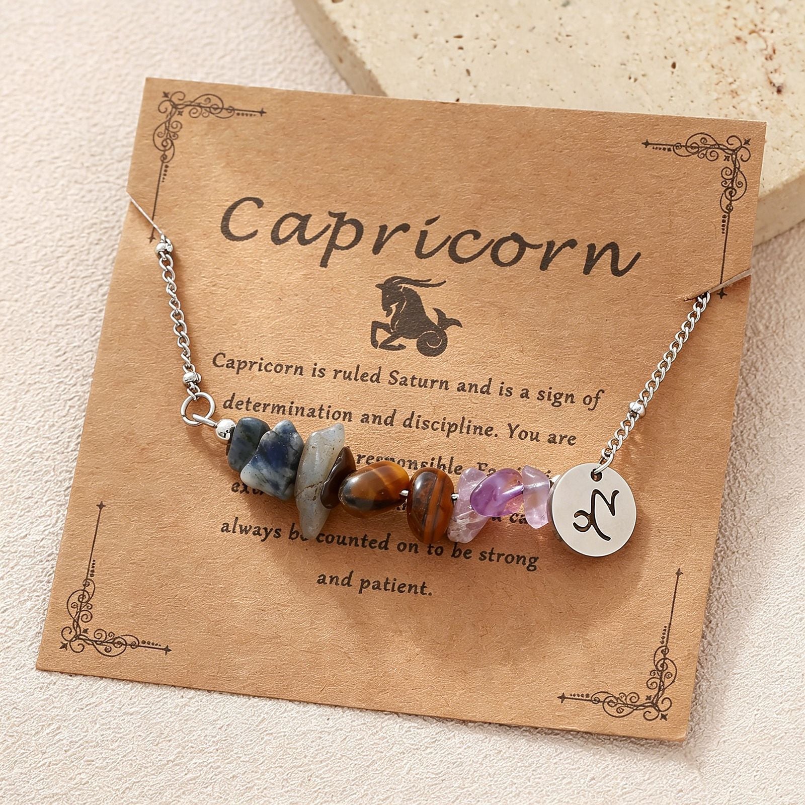 Wholesale Zodiac Stone Crushed Stainless Steel Bracelet with Pendant Fashion Accessory Gift