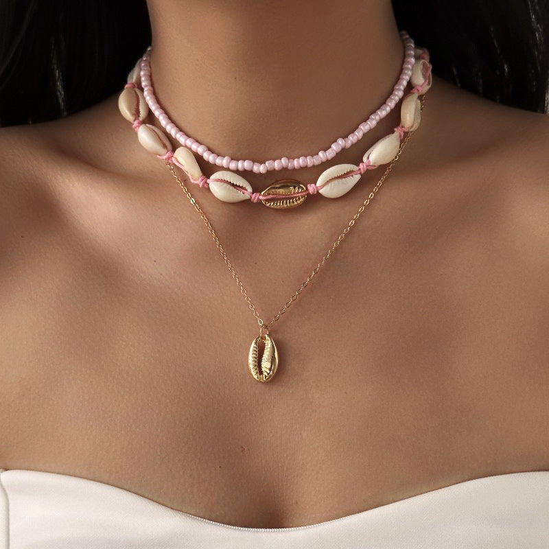 Wholesale Beach Shell Necklace Shell Double Layer Overlapping Necklace Clavicle Chain