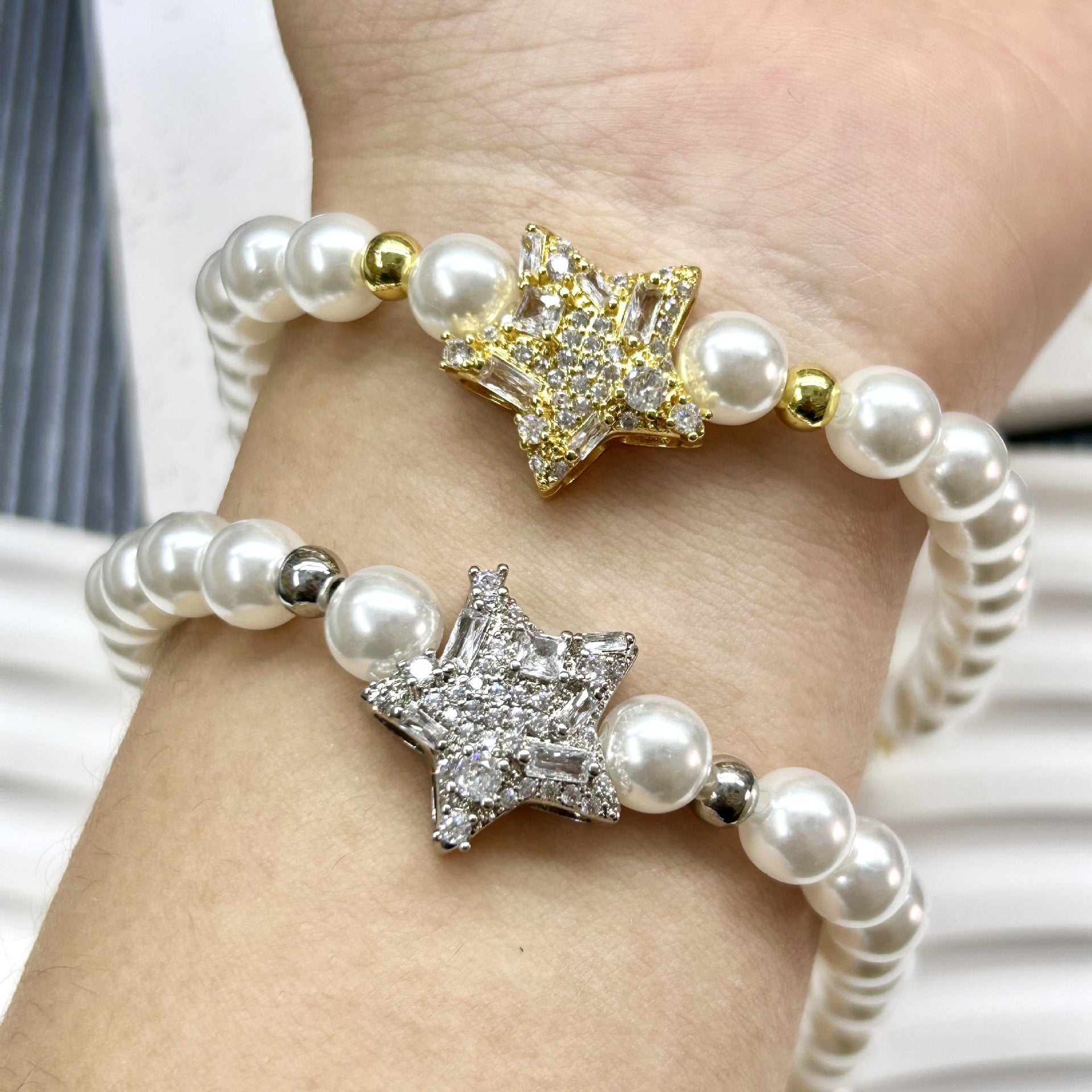 Wholesale  plated 18K star zircon  pearl bracelet