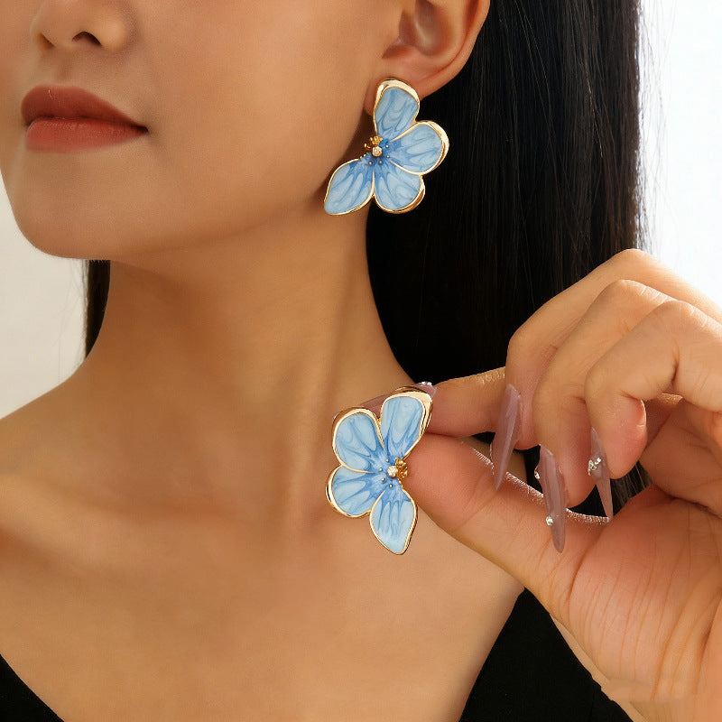 Wholesale Trendy Colorful Drip Oil Irregular Flower Earrings For Women Floral Petal Jewelry Accessory Party Wear