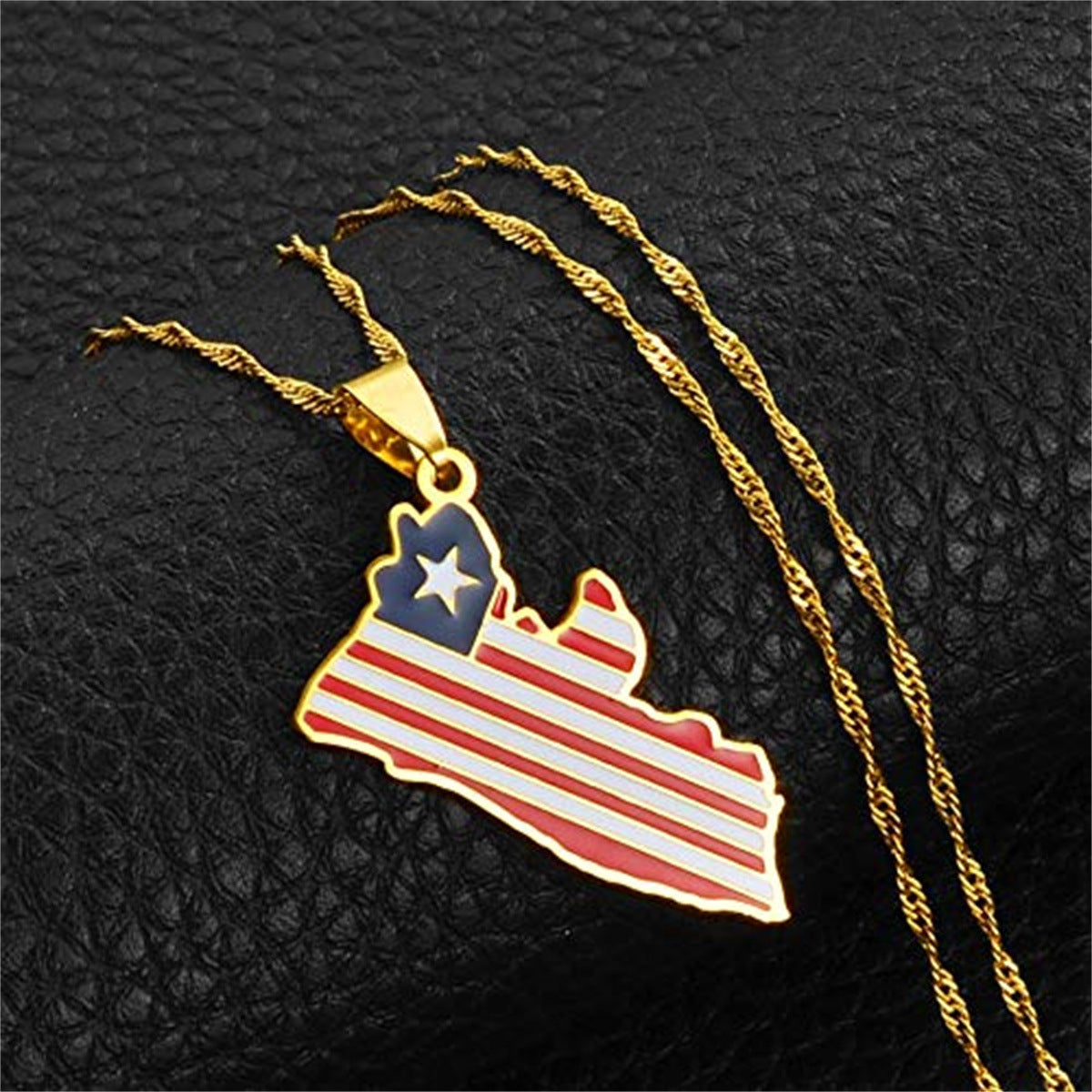 Wholesale Stainless Steel Africa Liberia Map Flag Pendant Necklace