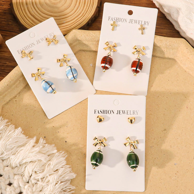 Wholesale Sporty hand-painted ceramic rugby earrings