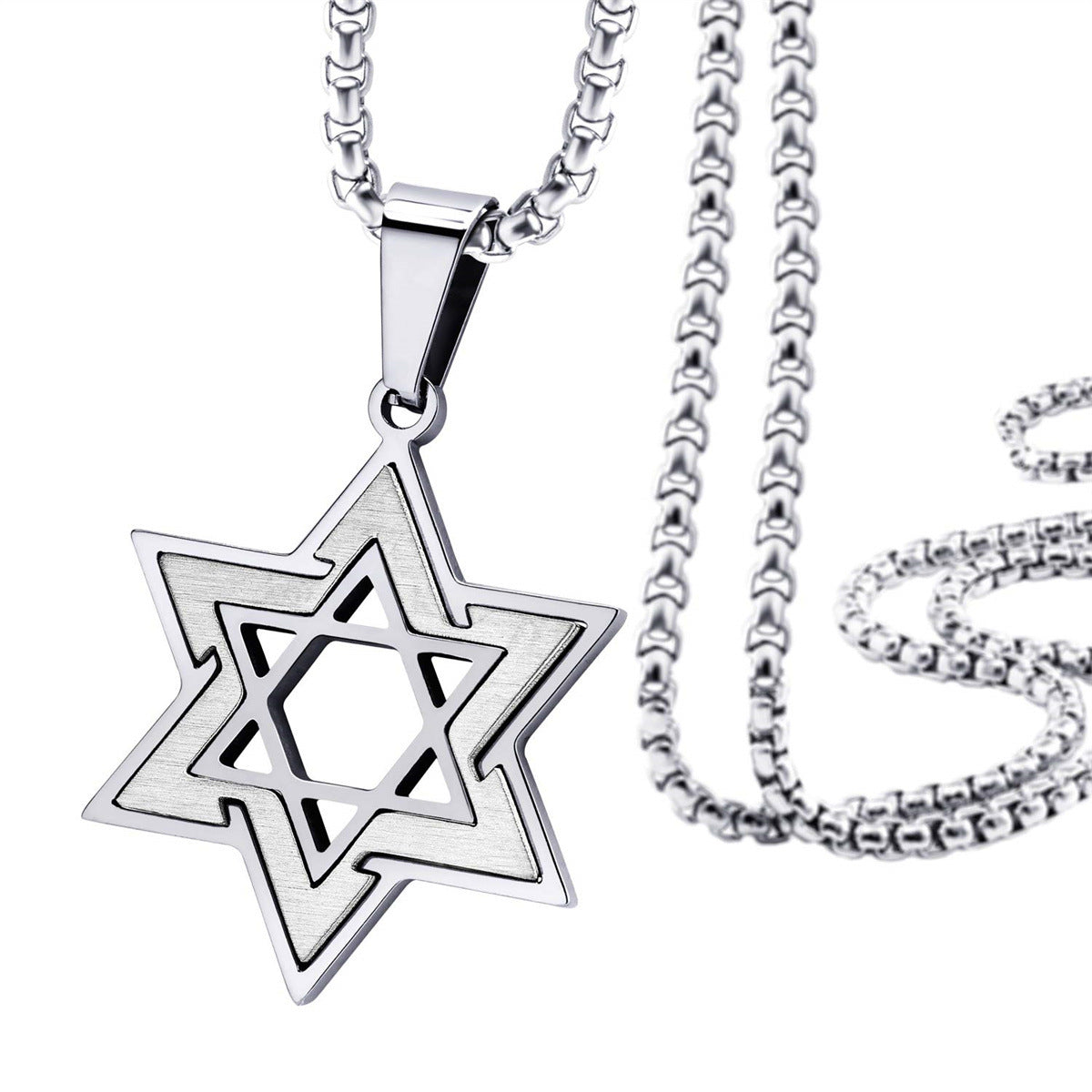 Wholesale Two-Color Stainless Steel David Star Pendant Necklace