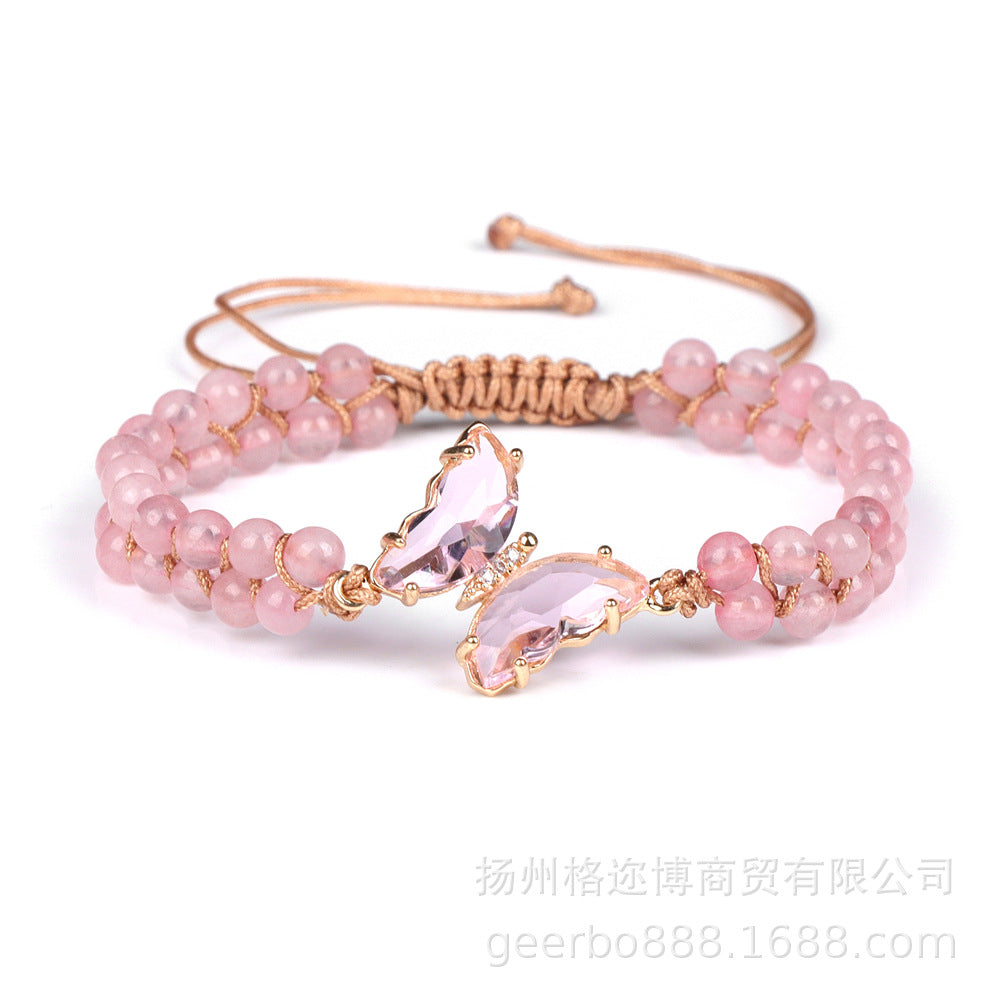 Wholesale Natural Stone Handwoven Amethyst Butterfly Pendant Bracelet ACC-BT-GEB006