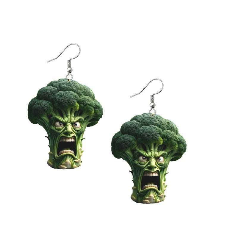Wholesale Angry Vegetable Cartoon Broccoli 2D Acrylic Earrings