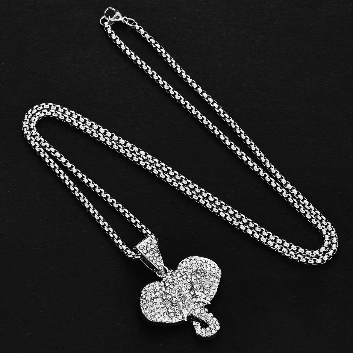 Wholesale Hip Hop Elephant Head Pendant Necklace,  Diamond Cut Zinc Alloy Fashion Accessory,  Gift for Men