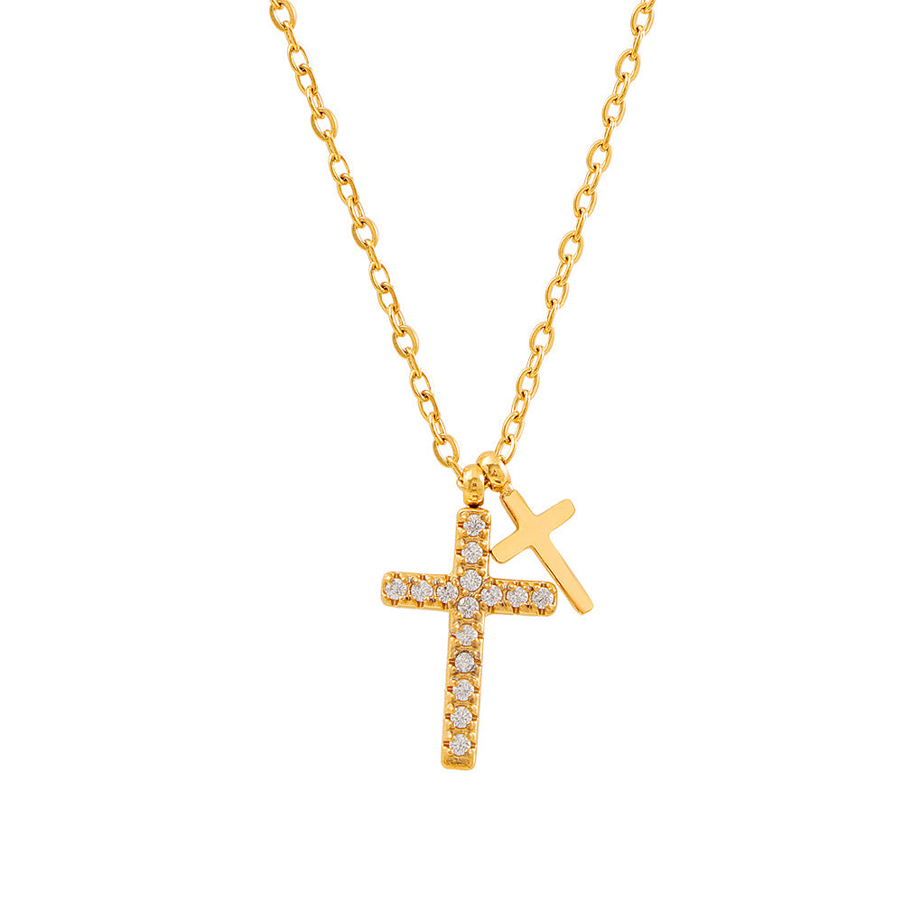 Wholesale Titanium Steel Diamond Cross Pendant Necklace Geometric Gold Jewelry Accessory Gift
