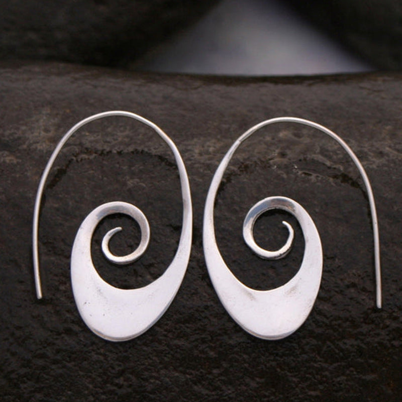Wholesale geometric spiral ear ring fashion golden silver alloy exaggerated earrings