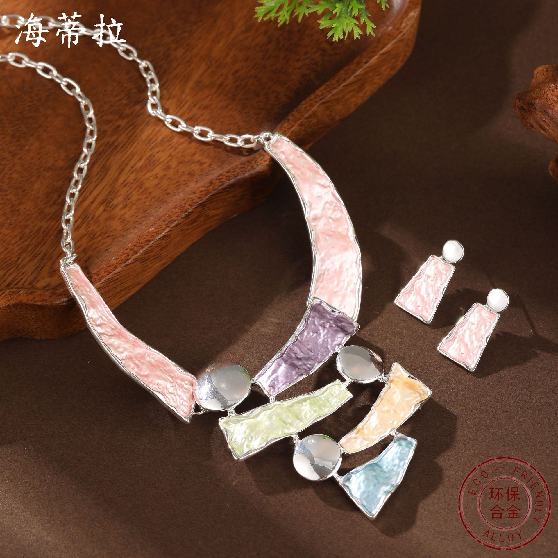 Wholesale color painting oil hollow geometric lines earrings necklace suit