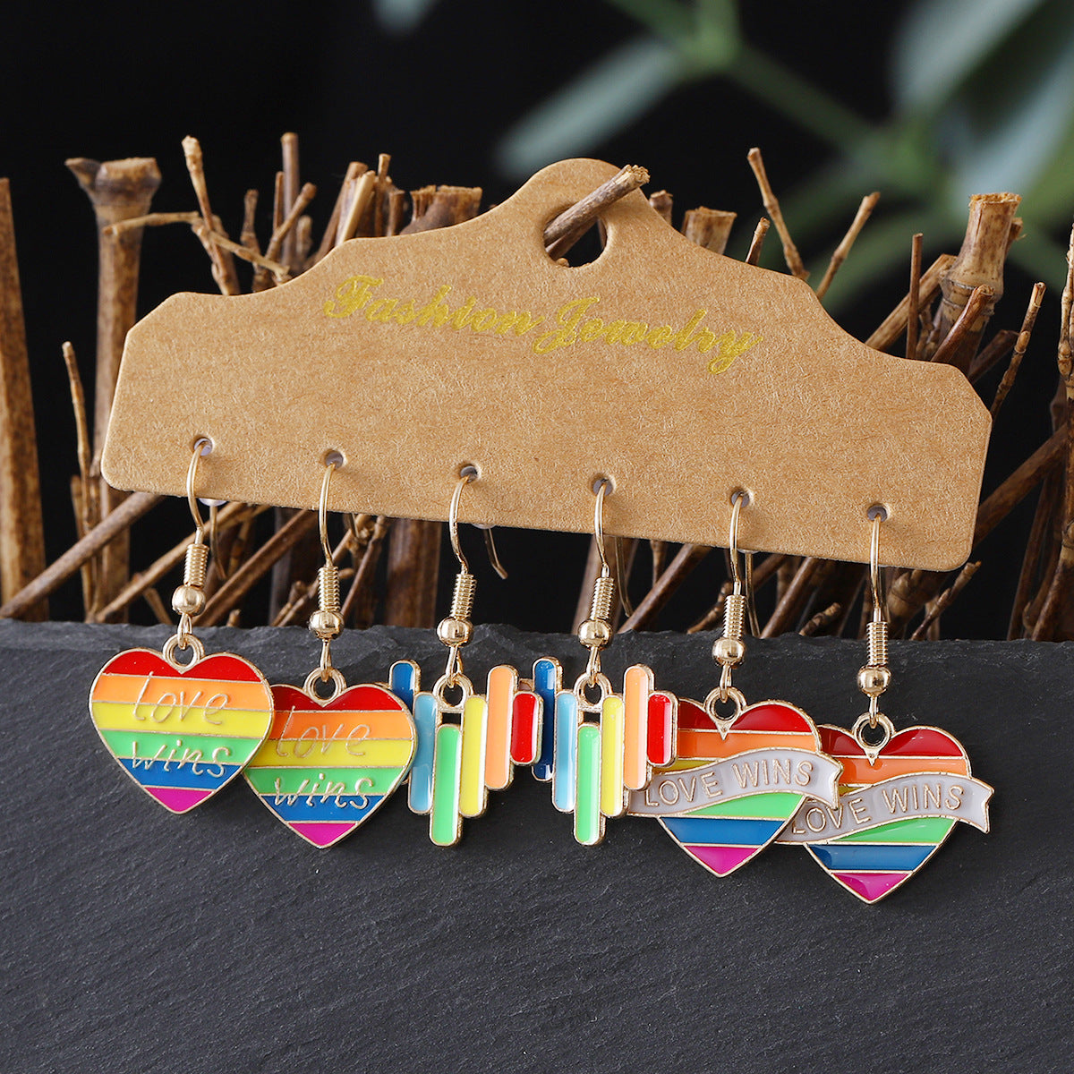 Wholesale Rainbow Color Earrings Set Love Flag English Earrings