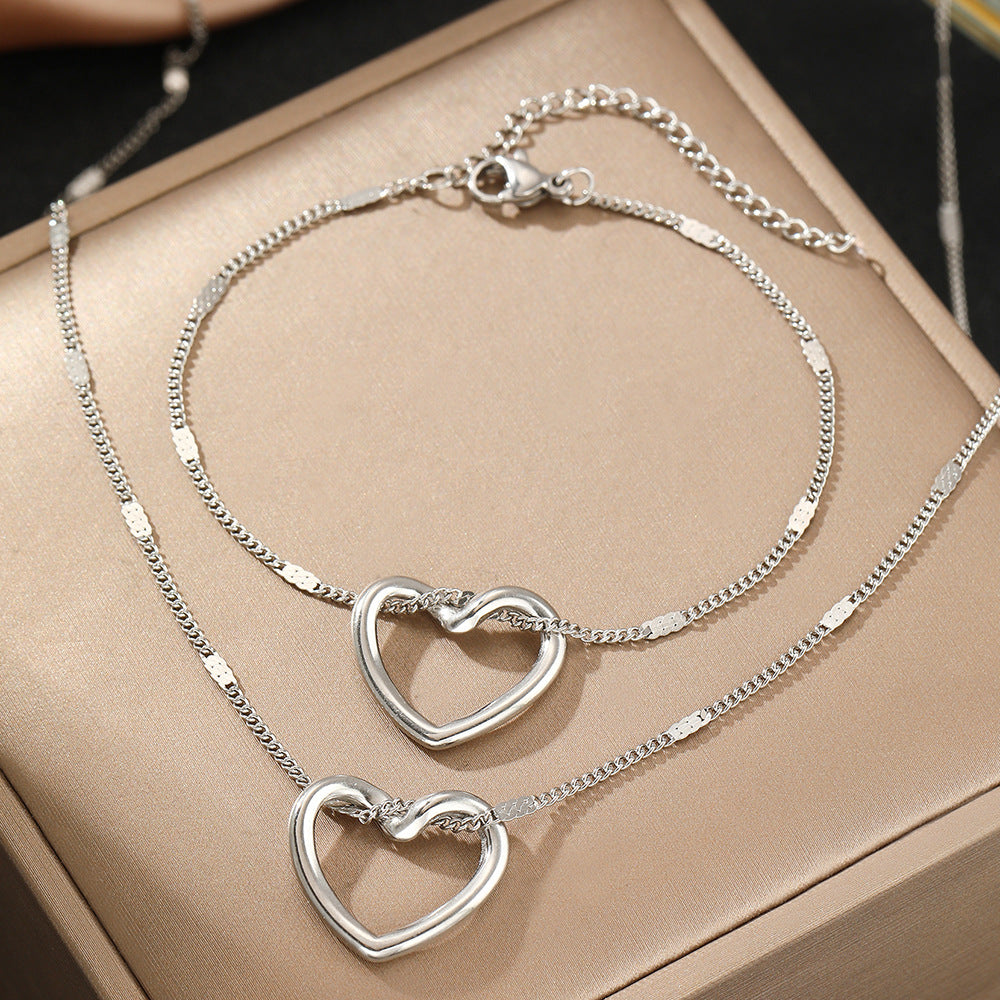 Wholesale Stainless Steel Hollow Love Necklace Bracelet Set