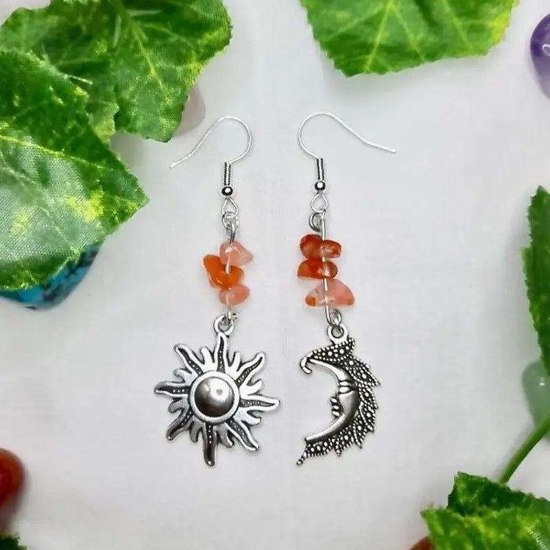 Wholesale sun and moon  colorful small stone pendant earrings