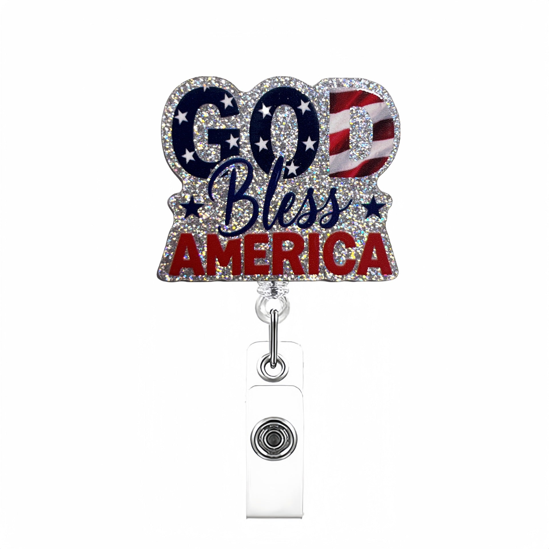 Wholesale Acrylic Glitter Independence Day Badge Reels Keychains