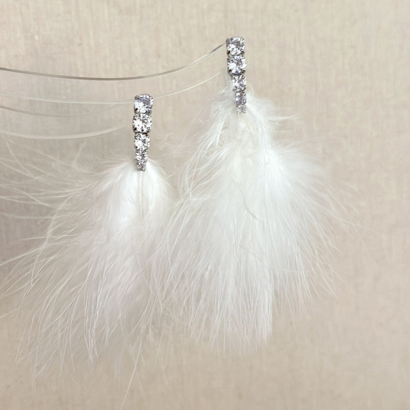 Wholesale Silver Needle  feather earrings