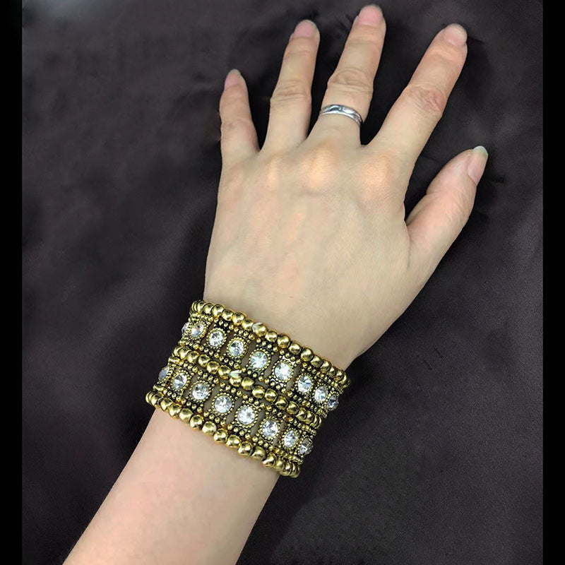 Wholesale Retro Punk Style Full of Rhinestones Elastic Bracelet