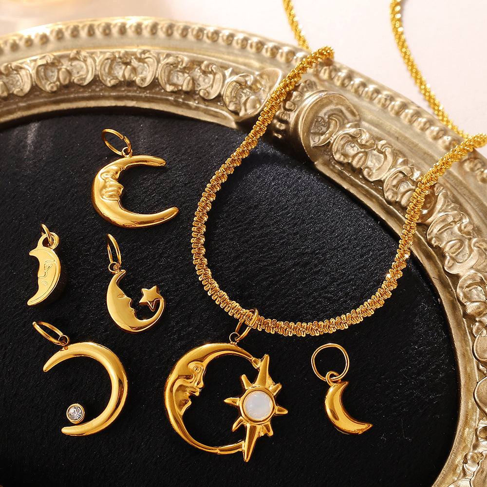 Wholesale Diamond-Encrusted Star and Moon Titanium Steel Pendant Accessories