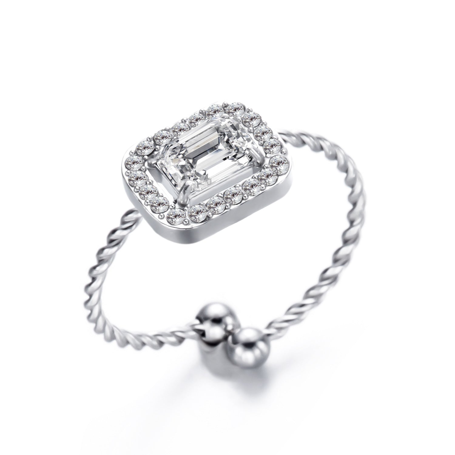 Wholesale Stainless Steel Square Dot Diamond Adjustable Ring