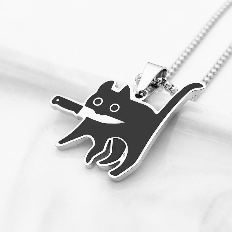 Wholesale Cartoon Kitten Holding Knife Keychain Pendant Stainless Steel Fashion Gift