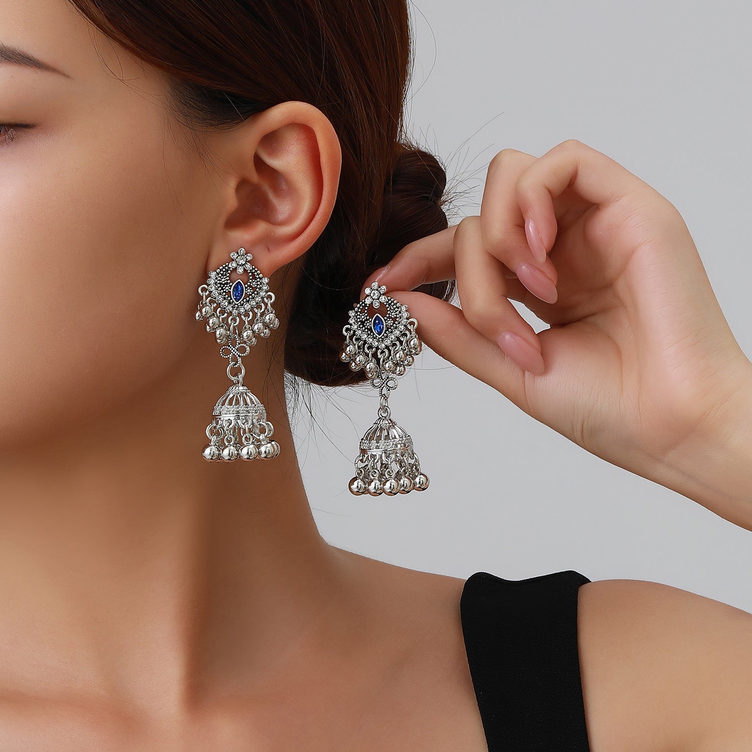 Wholesale Trendy Miao Ethnic Long Tassel Earrings Alloy Rhinestone Black Butterfly Bow Jewelry Accessory For Boutique Resale