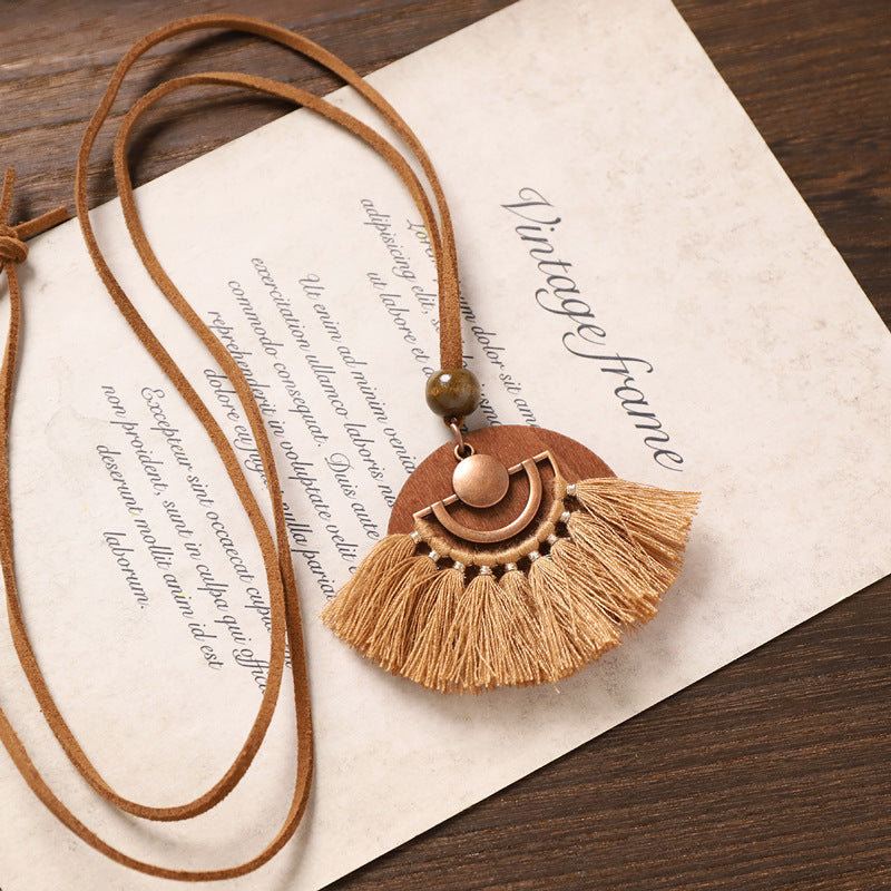 Wholesale Bohemian Vintage Long Tassel Necklace,  Handwoven Mixed Material Pendant,  Chic Jewelry Accessory for Women